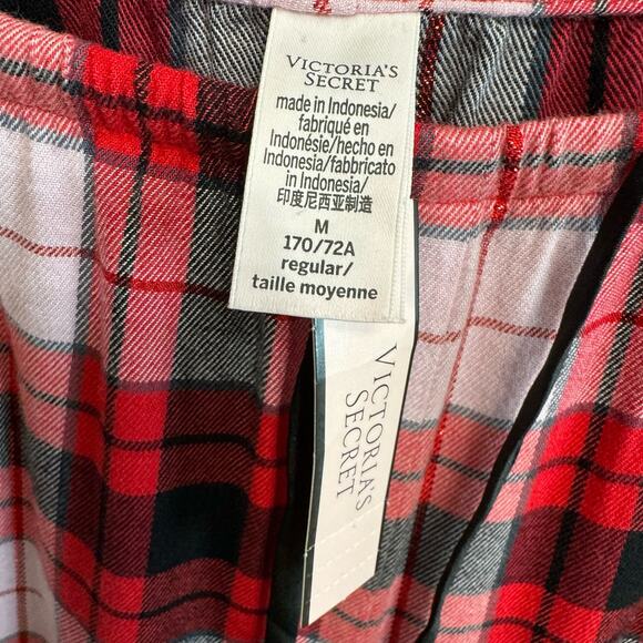 VICTORIA'S SECRET Cotton Red Plaid flannel Pajama Pants Set Long Sleeve M New - Picture 9 of 10